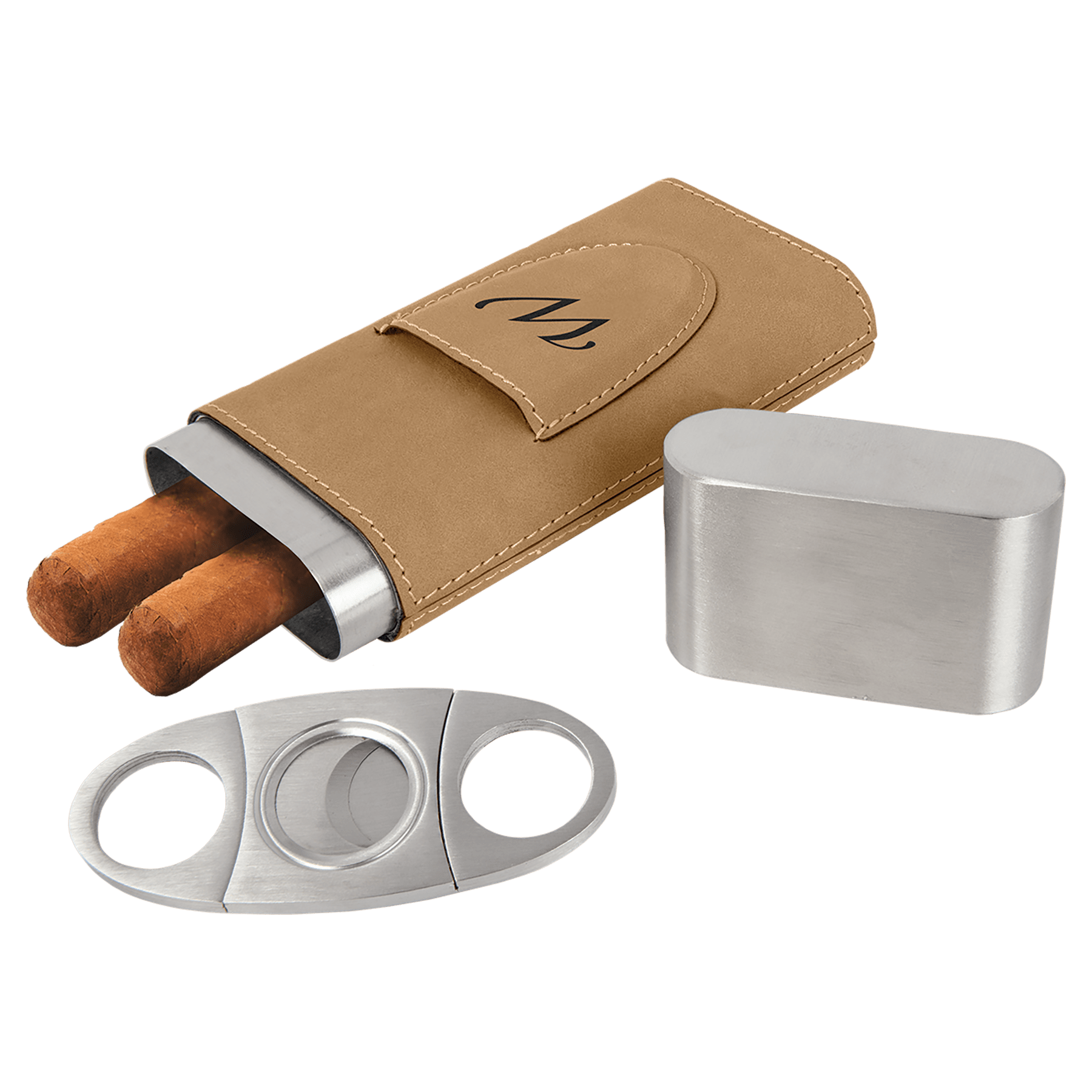 Light Laserable Leatherette Cigar Case with Cutter
