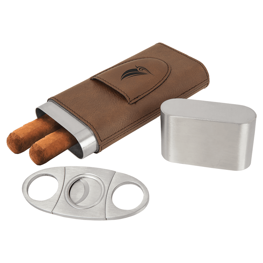 Dark Laserable Leatherette Cigar Case with Cutter