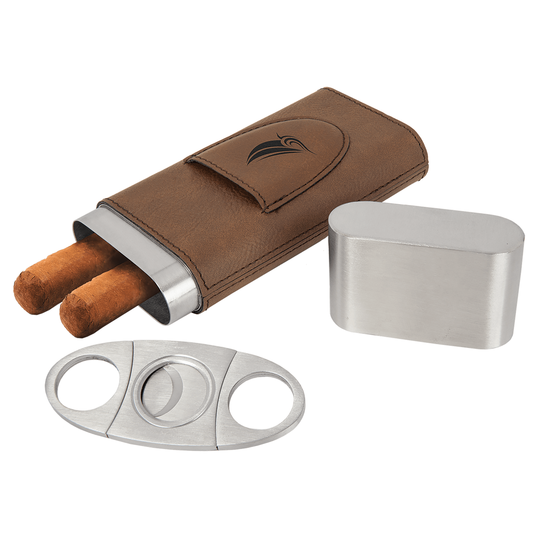 Dark Laserable Leatherette Cigar Case with Cutter