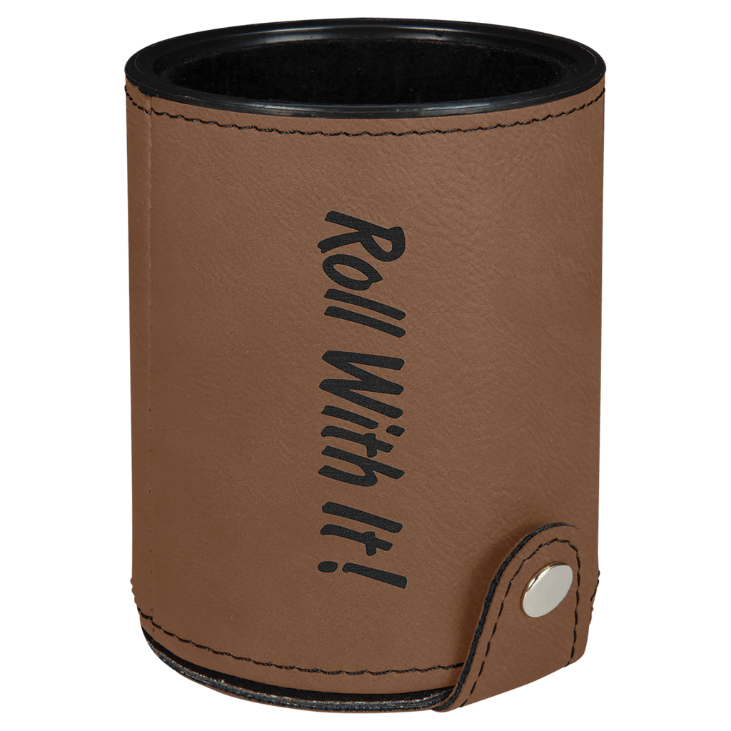 Dark Laserable Leatherette Dice Cup with 5 Dice