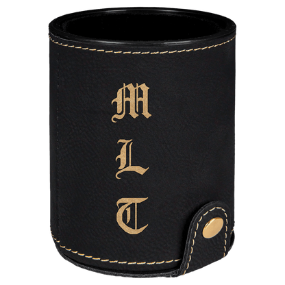 Black/Gold Laserable Leatherette Dice Cup with 5 Dice