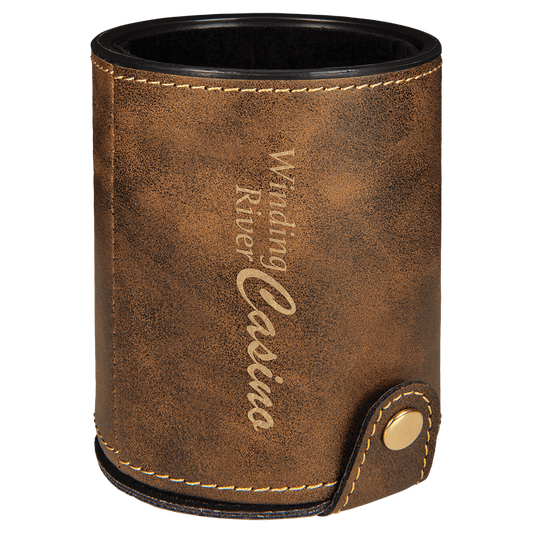 Rustic/Gold Laserable Leatherette Dice Cup with 5 Dice