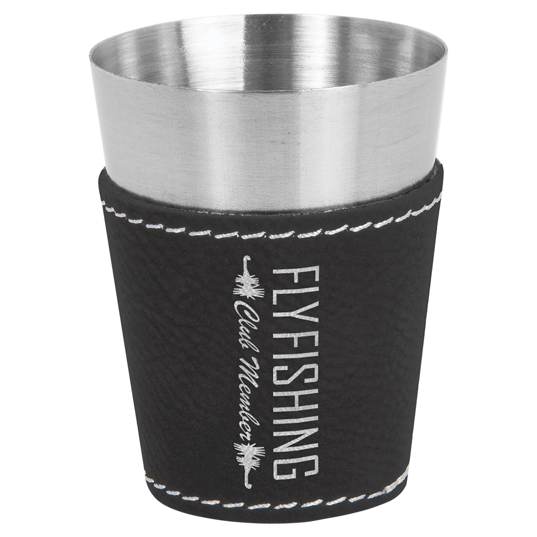 2 oz./Silver Laserable Leatherette & Stainless Steel Shot Glass