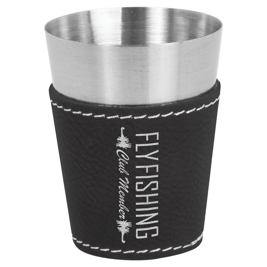 2 oz./Silver Laserable Leatherette & Stainless Steel Shot Glass