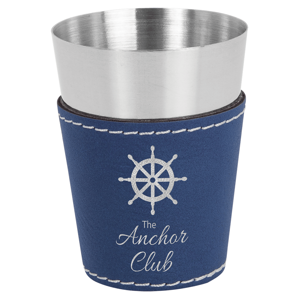 2 oz./Silver Laserable Leatherette & Stainless Steel Shot Glass