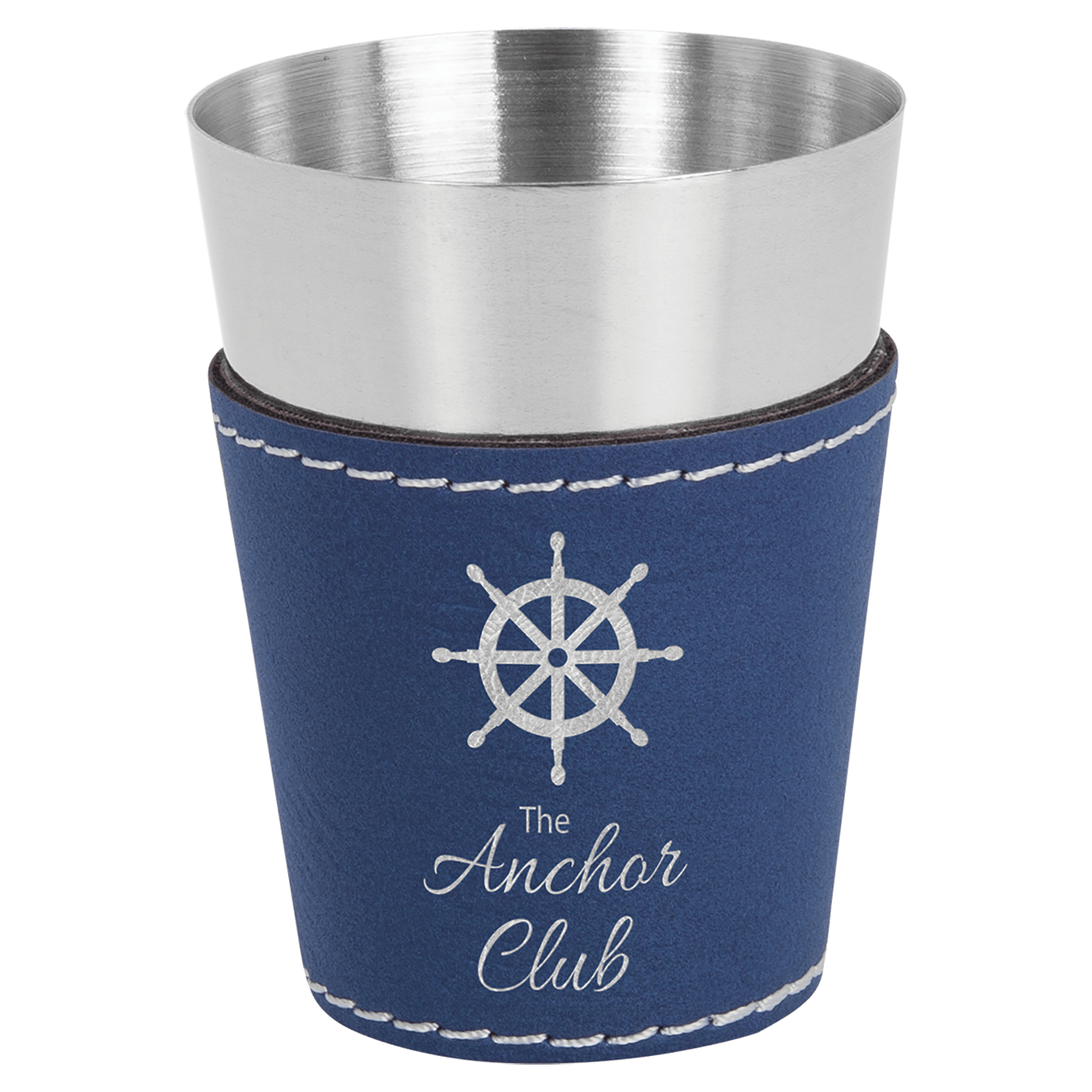 2 oz./Silver Laserable Leatherette & Stainless Steel Shot Glass