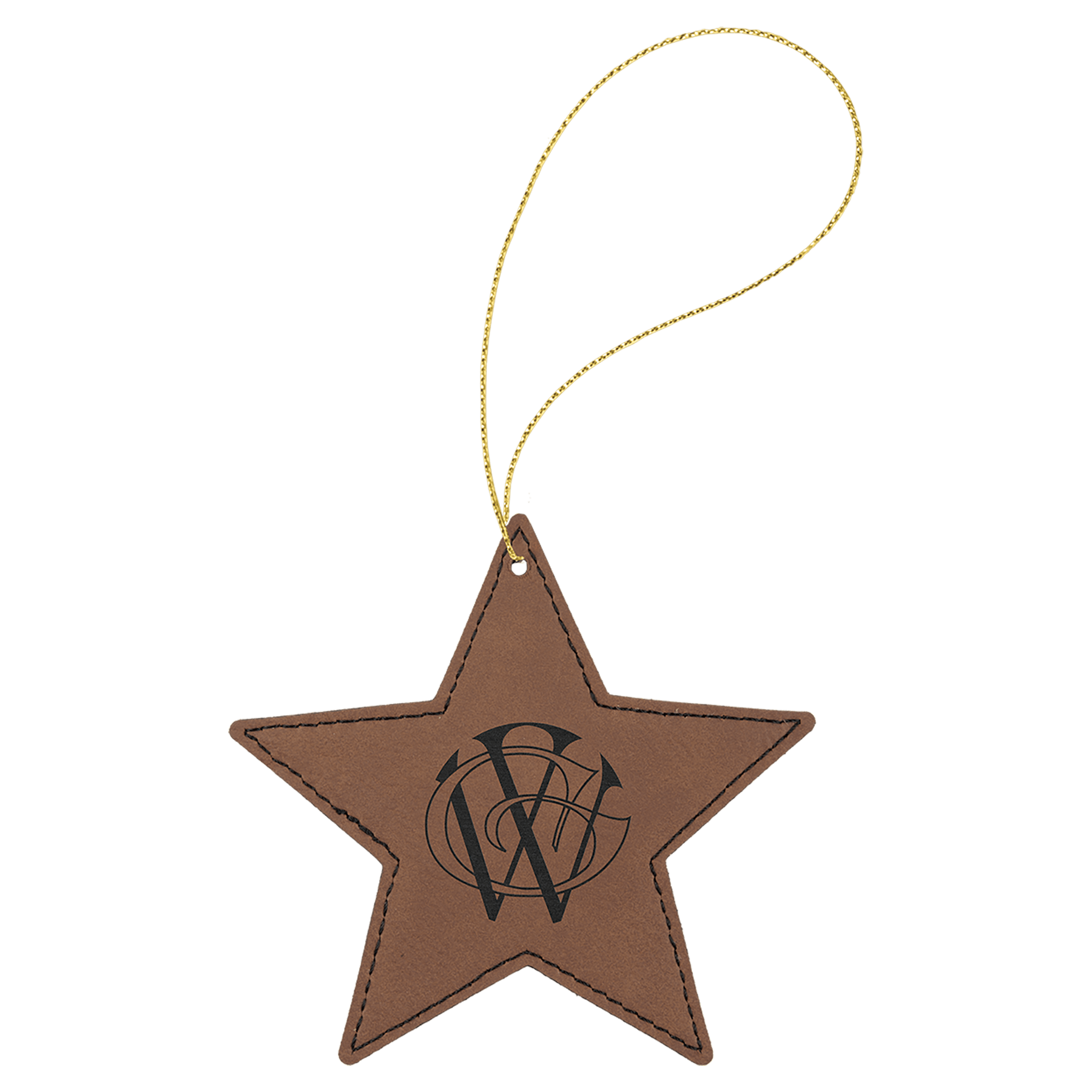 Dark Brown Laserable Leatherette Star Ornament with String