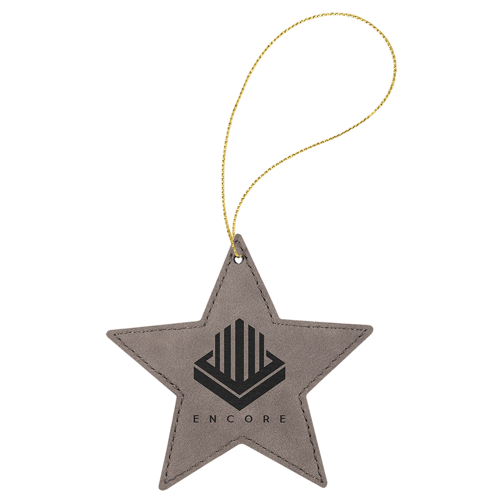 Gray Laserable Leatherette Star Ornament with String