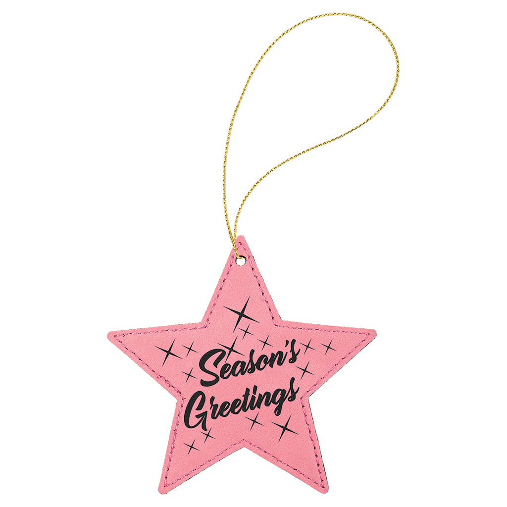 Pink Laserable Leatherette Star Ornament with String