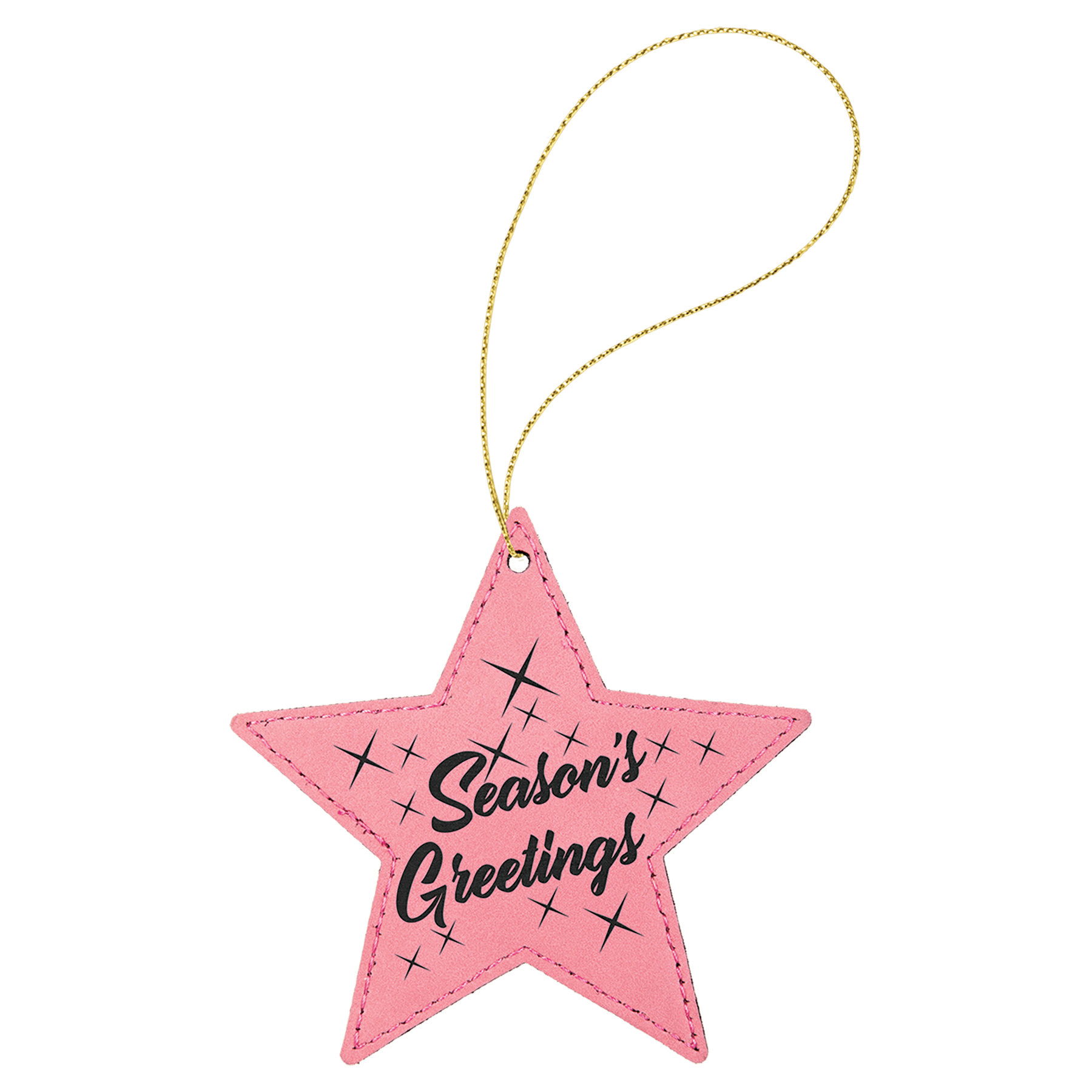 Pink Laserable Leatherette Star Ornament with String