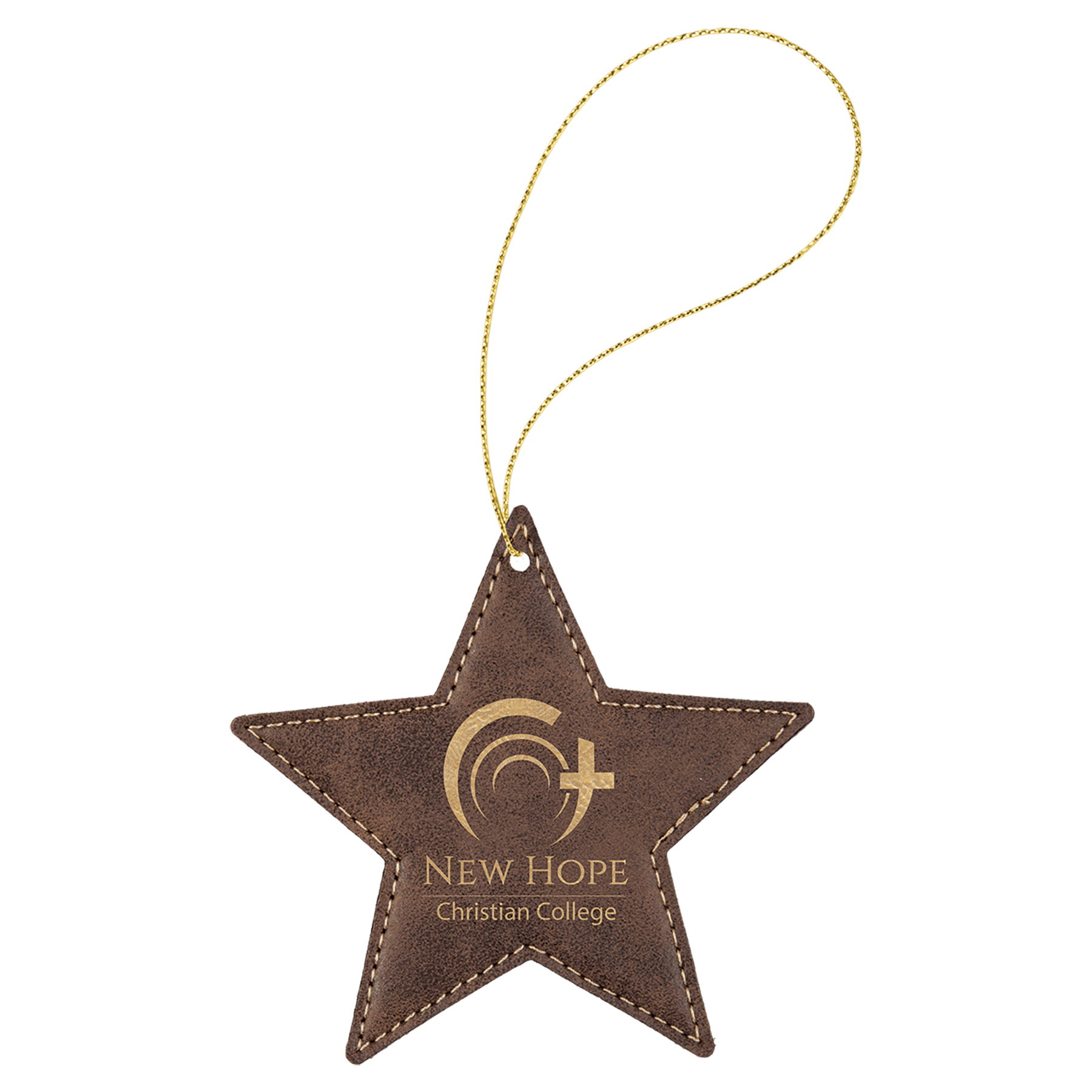 Rustic/Gold Laserable Leatherette Star Ornament with String