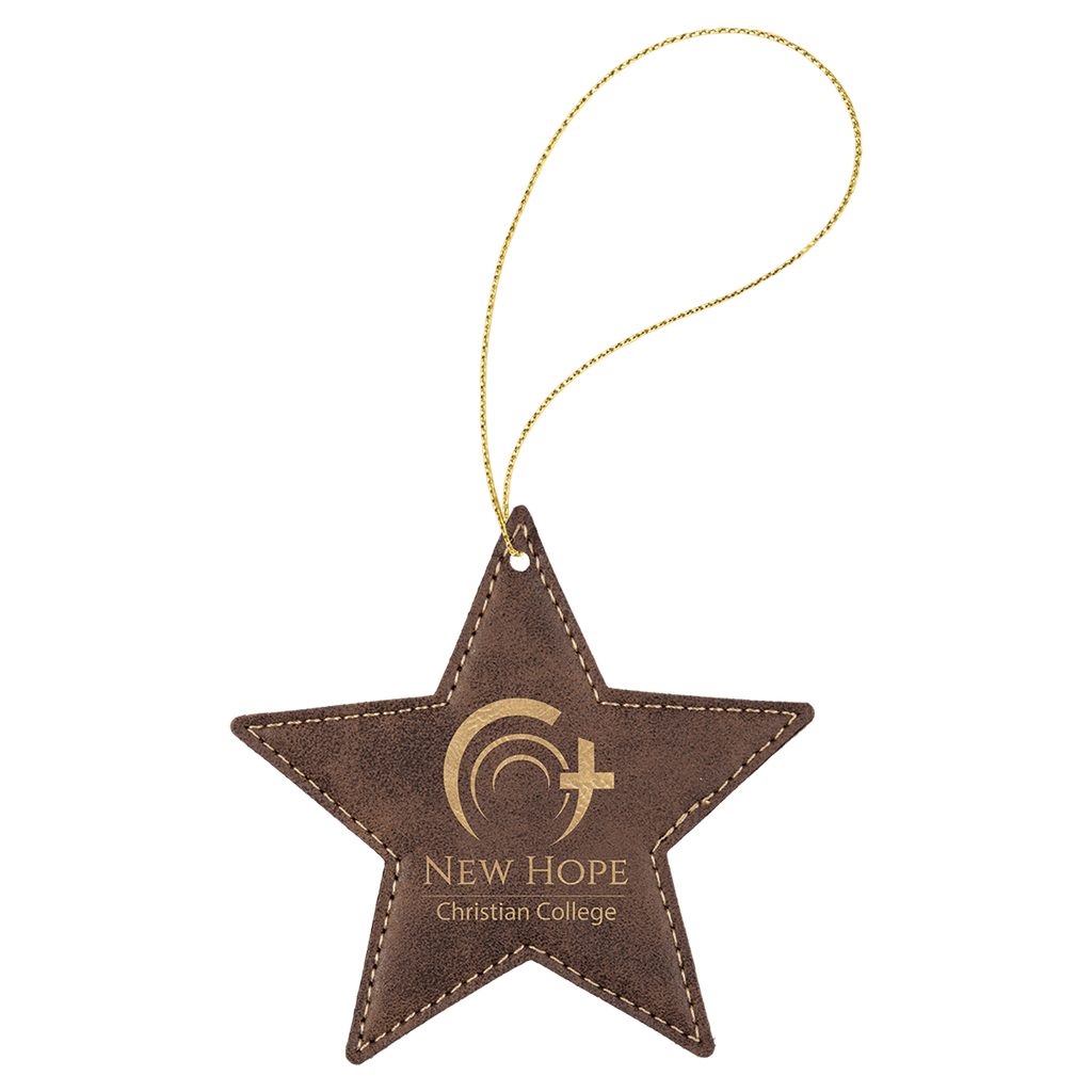 Rustic/Gold Laserable Leatherette Star Ornament with String