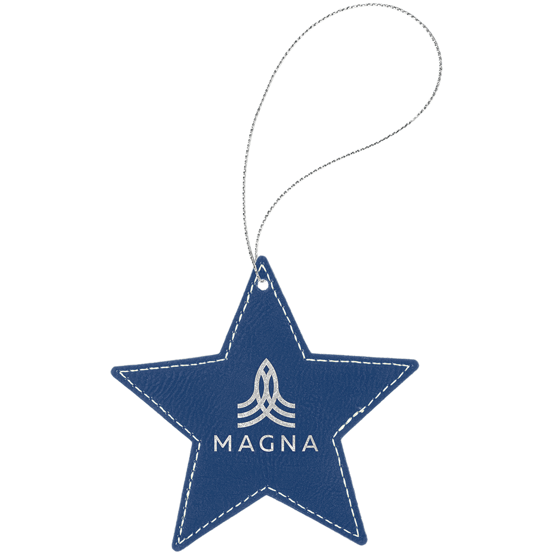 Blue/Silver Laserable Leatherette Star Ornament with String