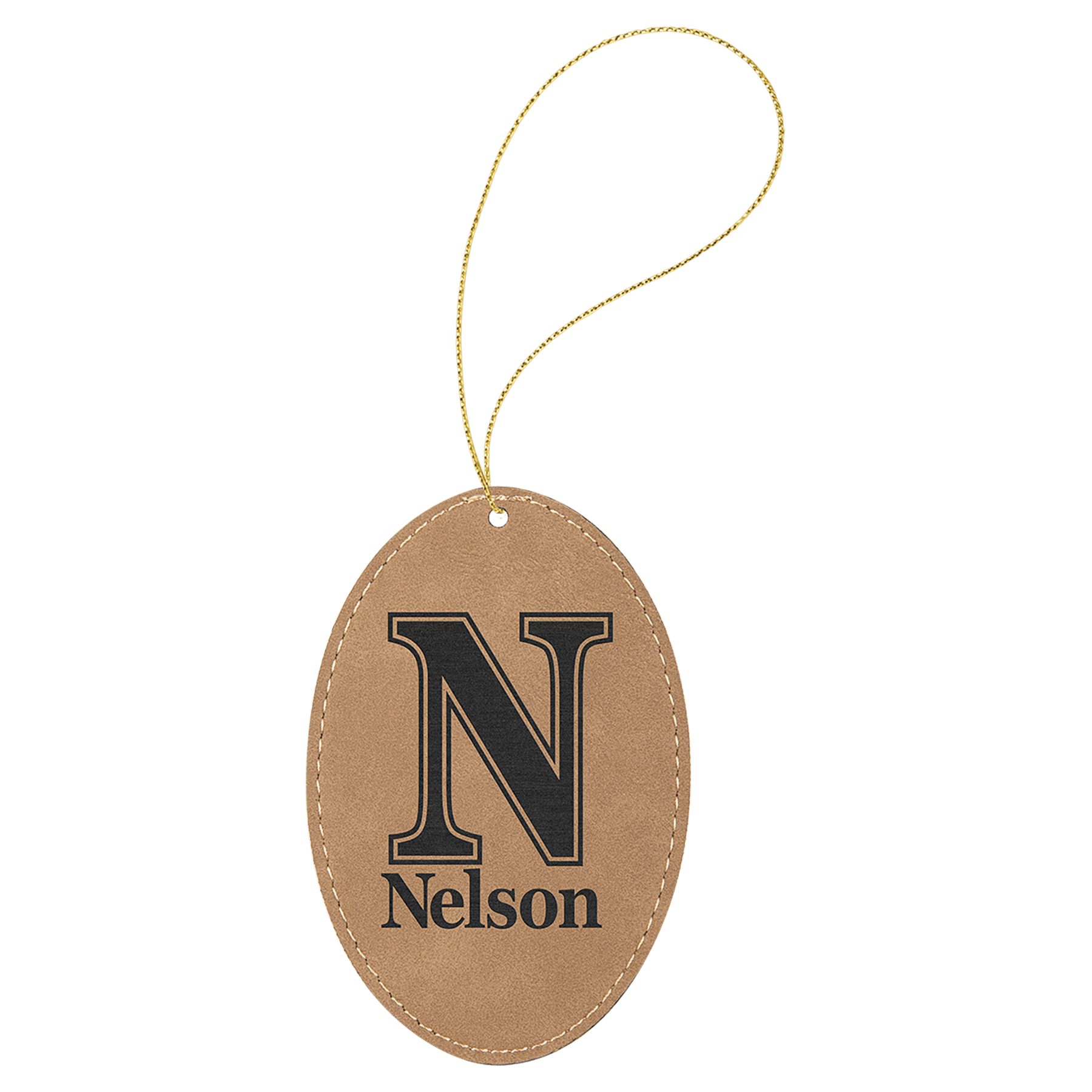 Light Brown Laserable Leatherette Oval Ornament with String