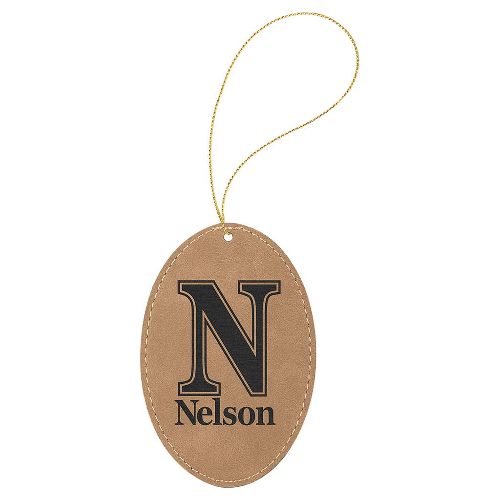 Light Brown Laserable Leatherette Oval Ornament with String