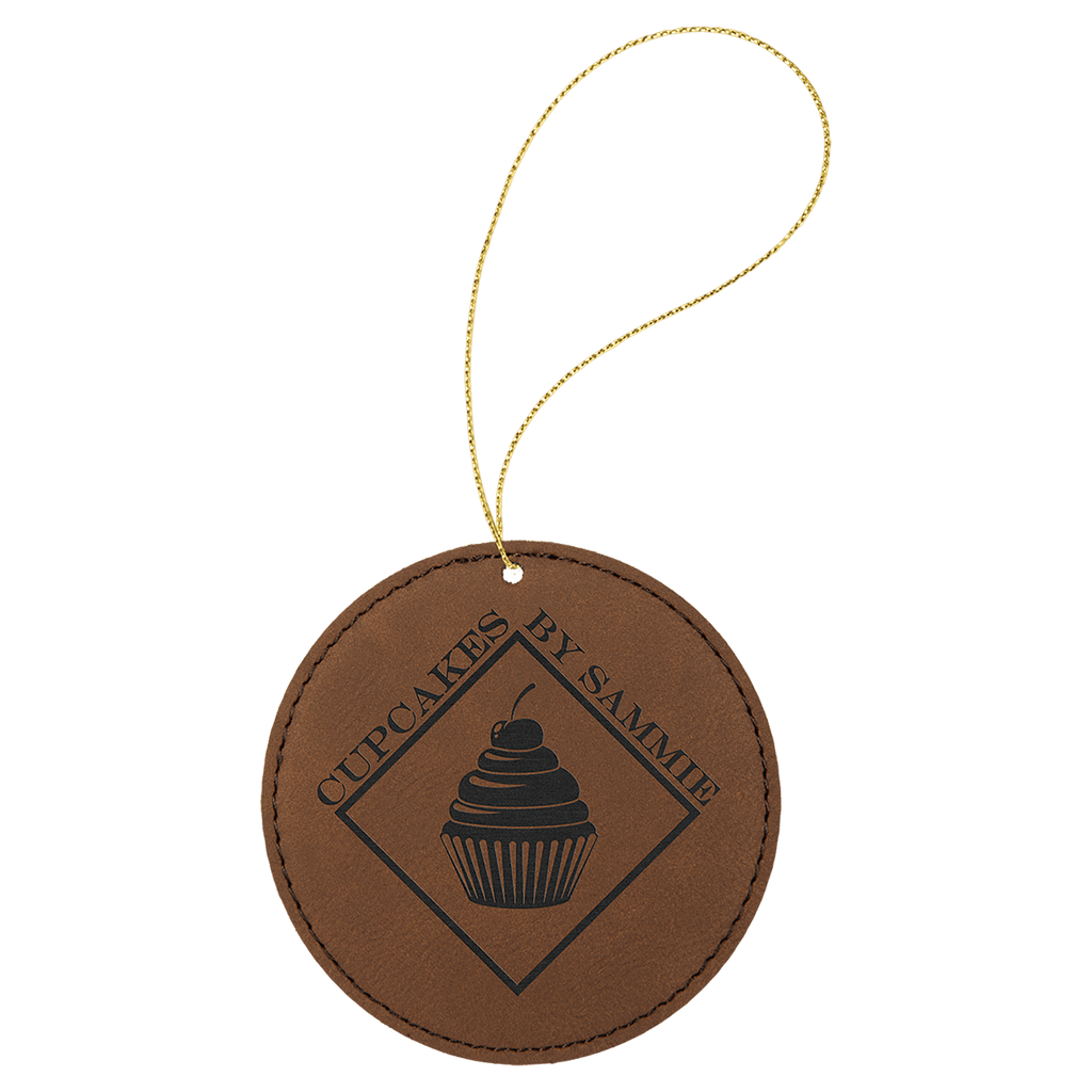 Dark Brown Laserable Leatherette Round Ornament with String