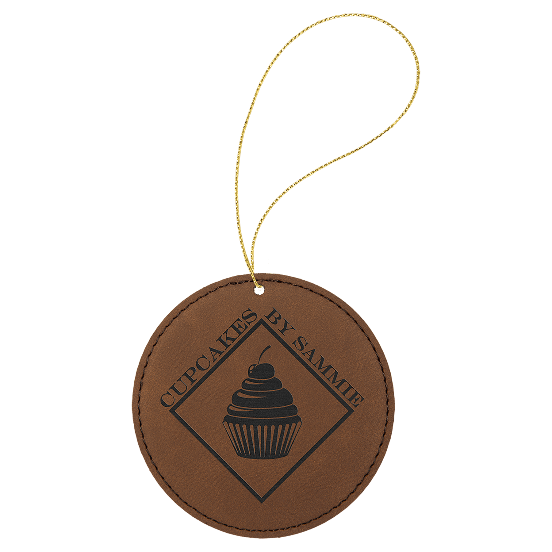Dark Brown Laserable Leatherette Round Ornament with String