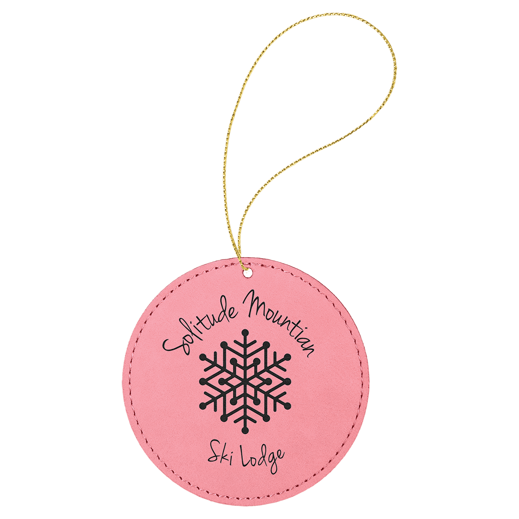 Pink Laserable Leatherette Round Ornament with String