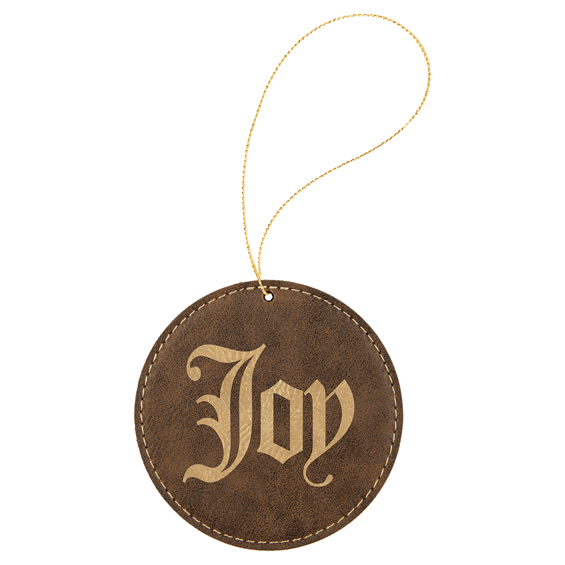 Rustic/Gold Laserable Leatherette Round Ornament with String