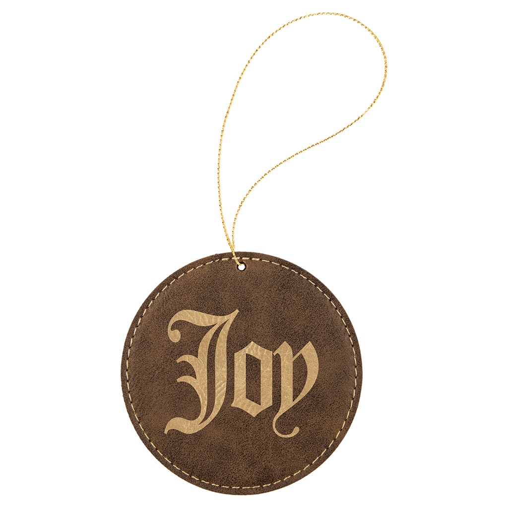 Rustic/Gold Laserable Leatherette Round Ornament with String