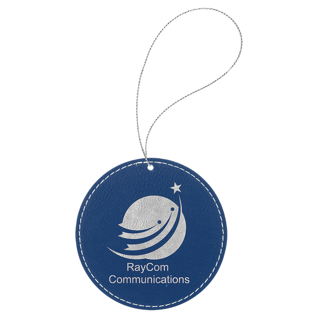Blue/Silver Laserable Leatherette Round Ornament with String