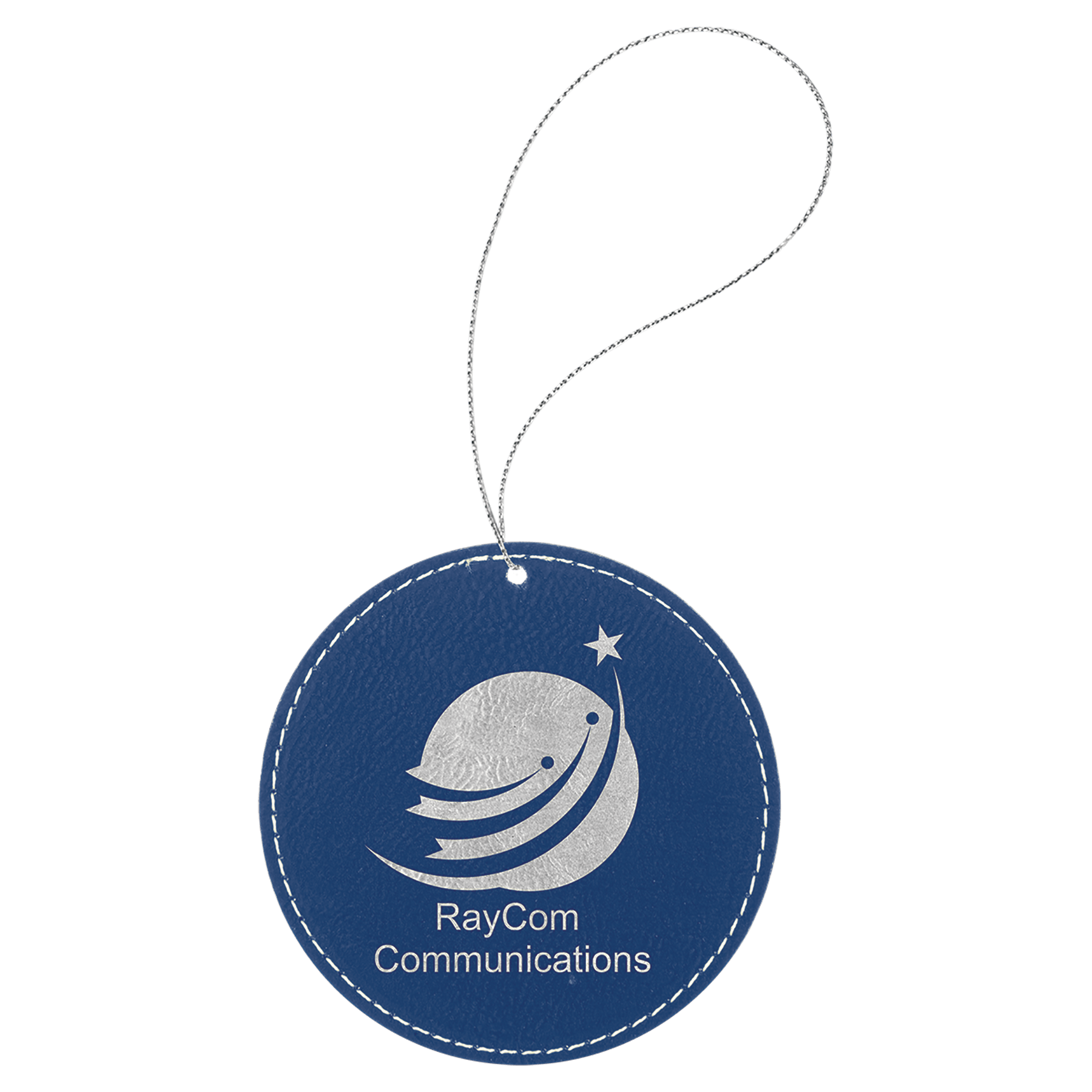 Blue/Silver Laserable Leatherette Round Ornament with String
