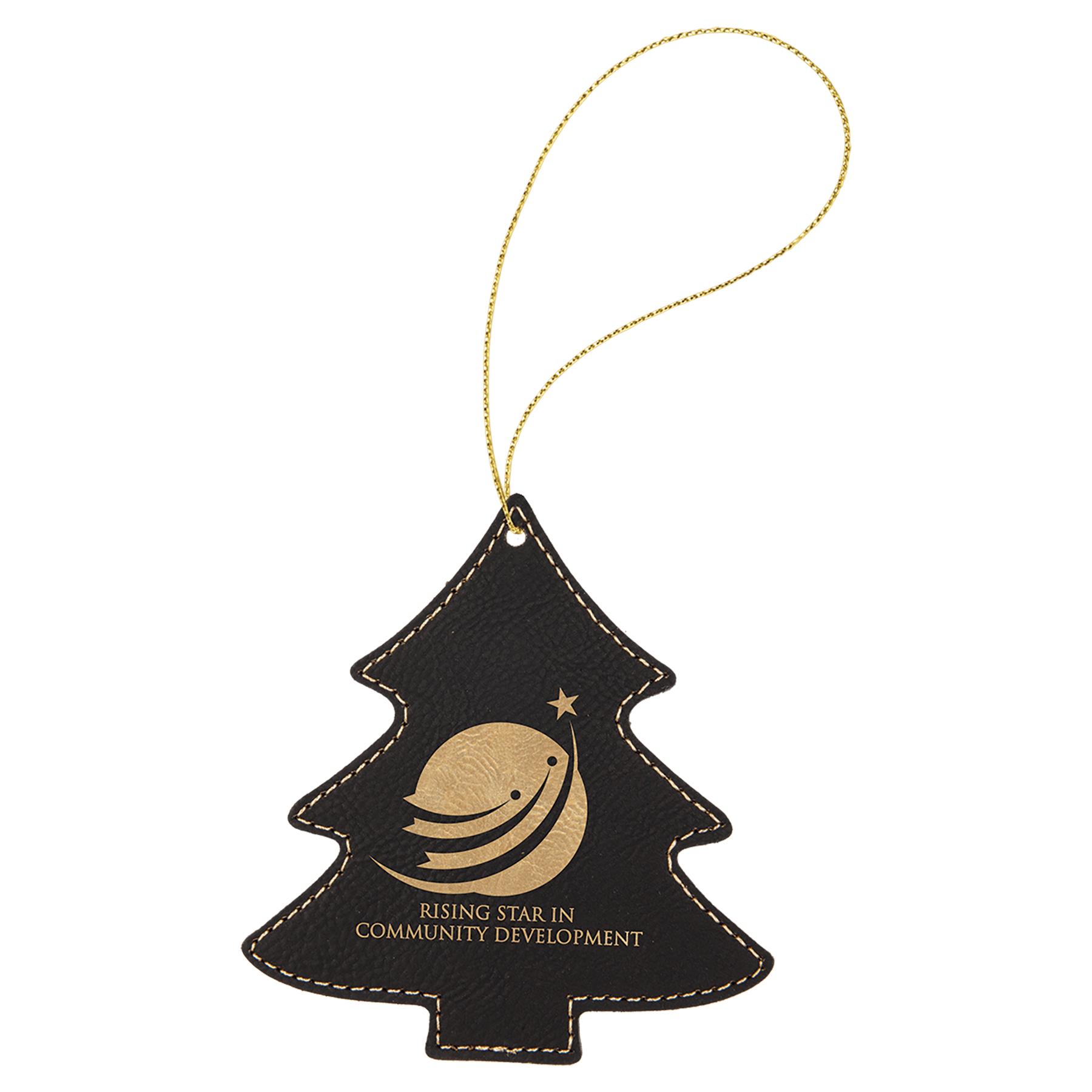 Black/Gold Laserable Leatherette Tree Ornament with String