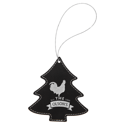 Black/Silver Laserable Leatherette Tree Ornament with String
