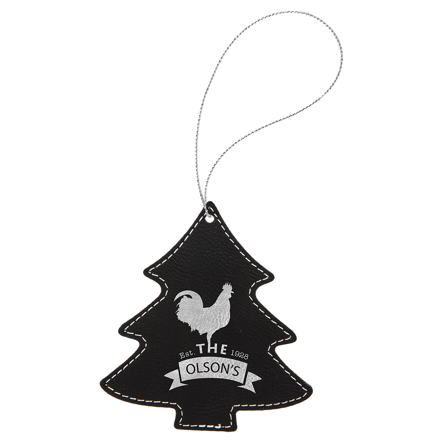 Black/Silver Laserable Leatherette Tree Ornament with String