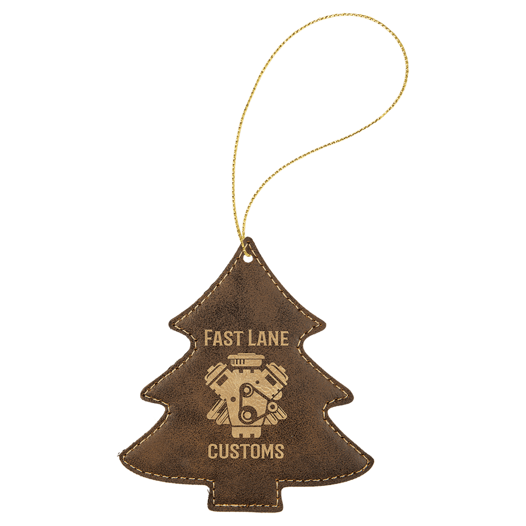Rustic/Gold Laserable Leatherette Tree Ornament with String