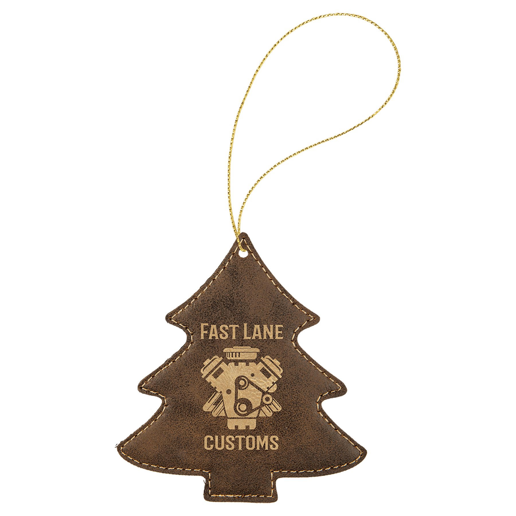 Rustic/Gold Laserable Leatherette Tree Ornament with String