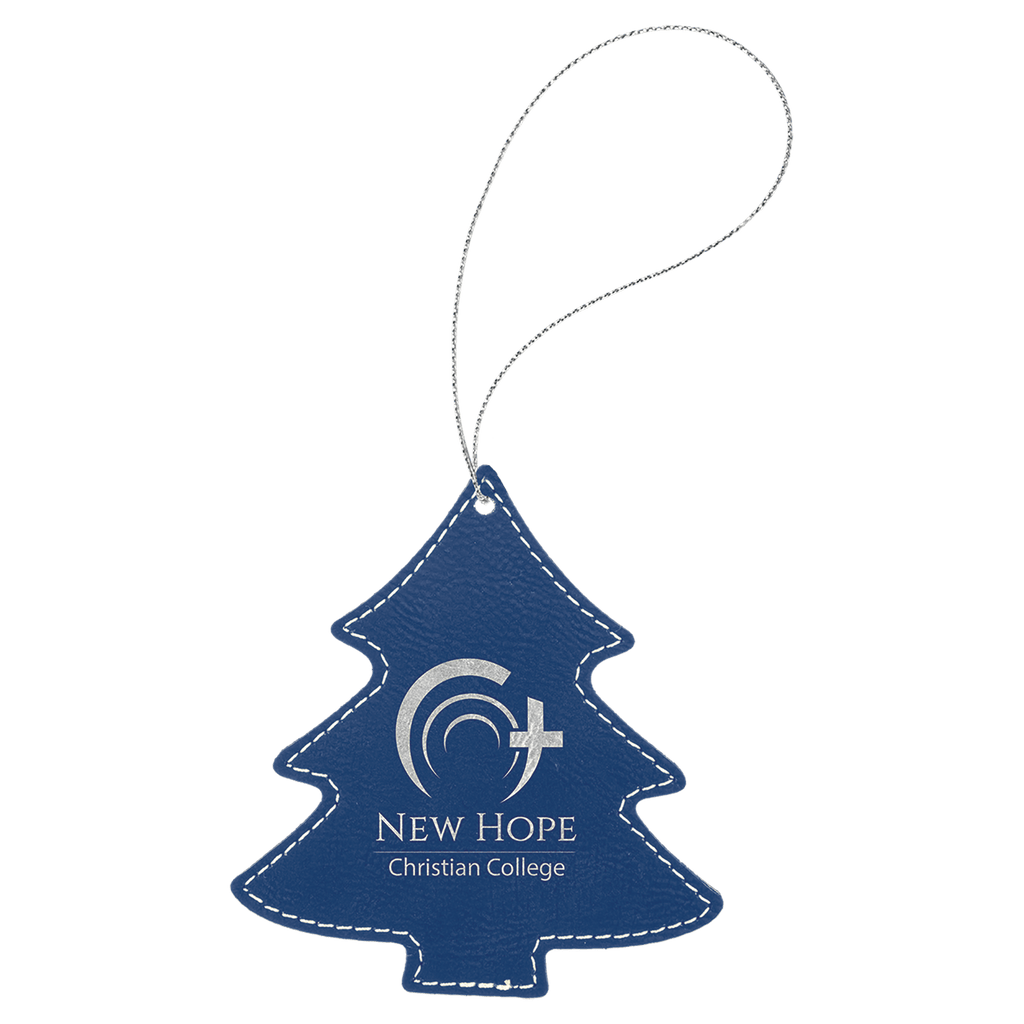 Blue/Silver Laserable Leatherette Tree Ornament with String