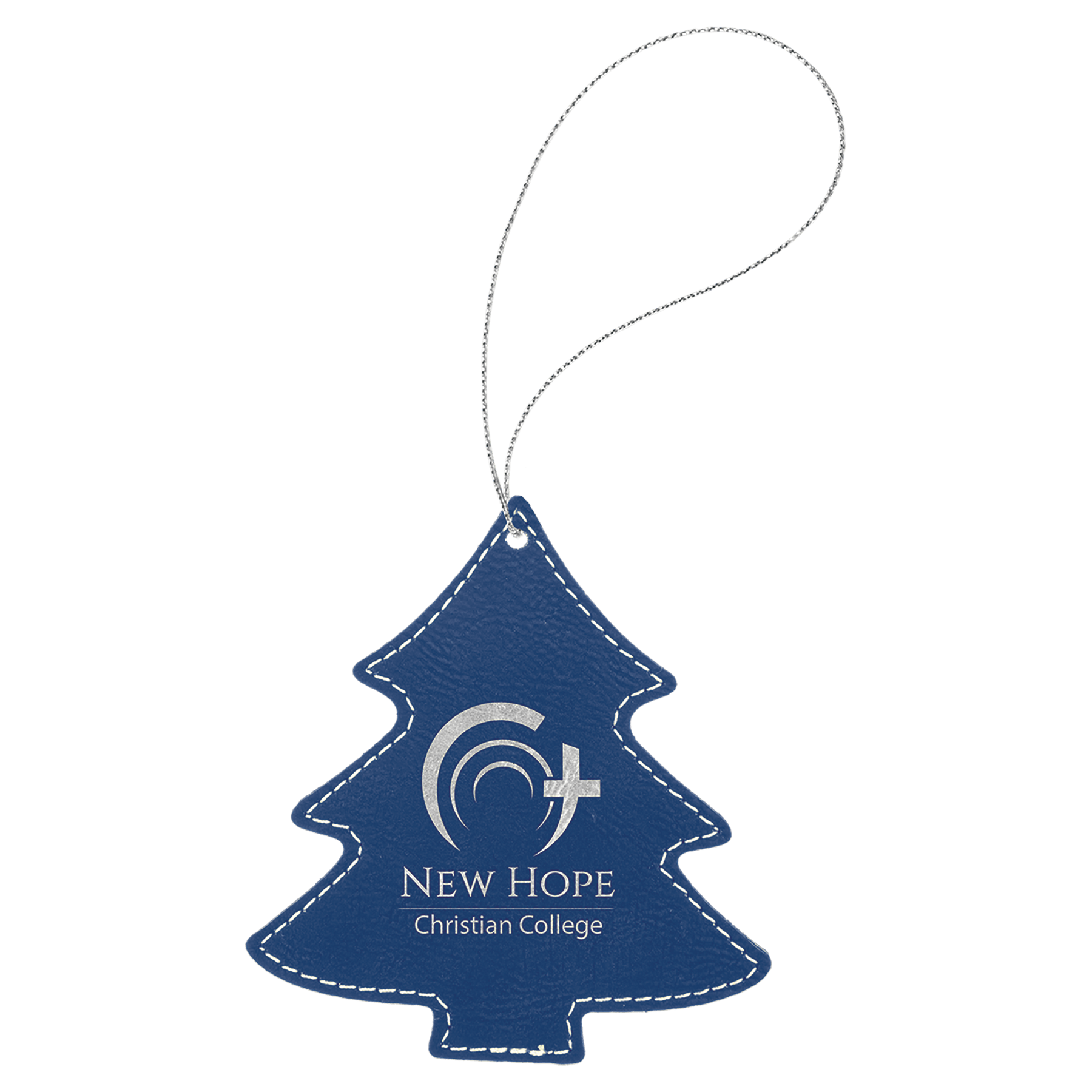Blue/Silver Laserable Leatherette Tree Ornament with String