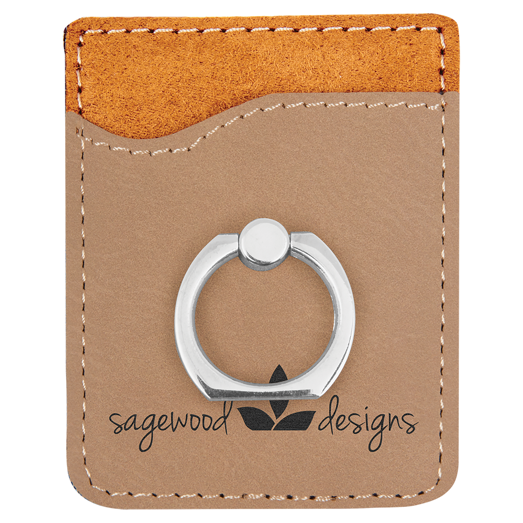 Light Brown Laserable Leatherette Phone Wallet with Ring