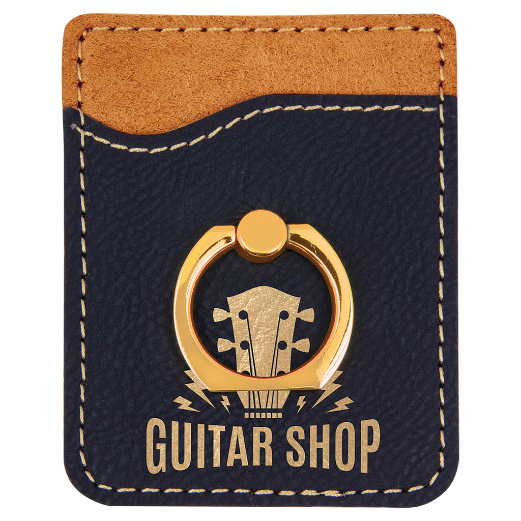 Black/Gold Laserable Leatherette Phone Wallet with Ring