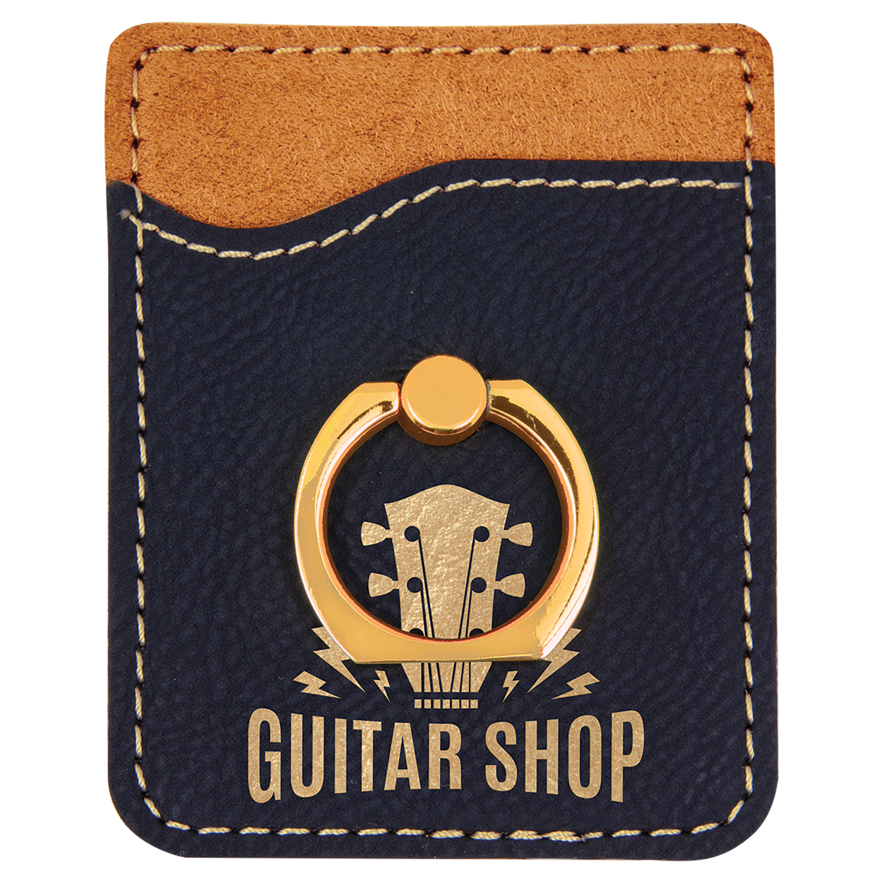 Black/Gold Laserable Leatherette Phone Wallet with Ring