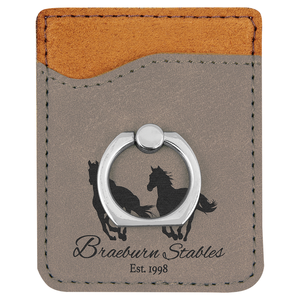 Gray Laserable Leatherette Phone Wallet with Ring