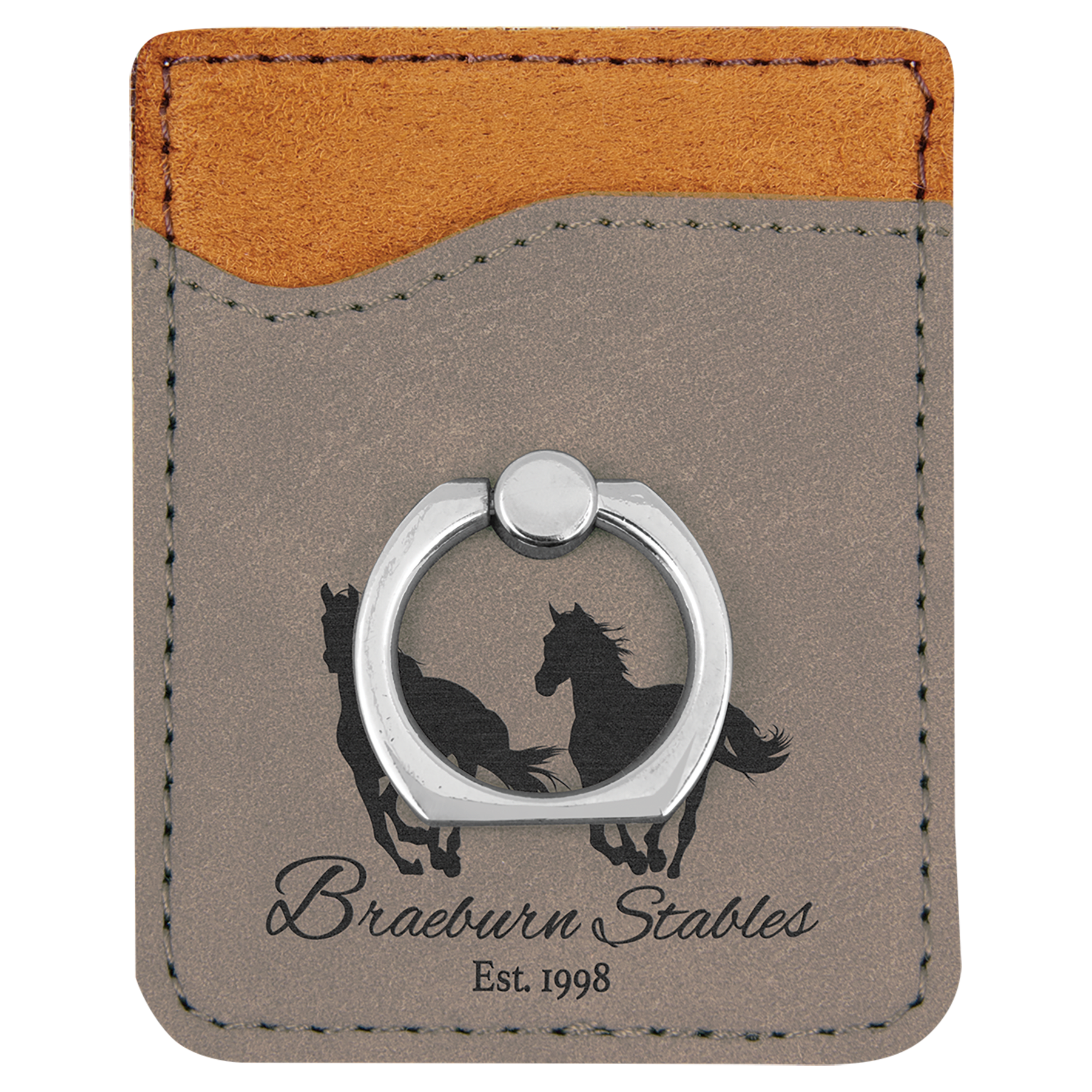 Gray Laserable Leatherette Phone Wallet with Ring
