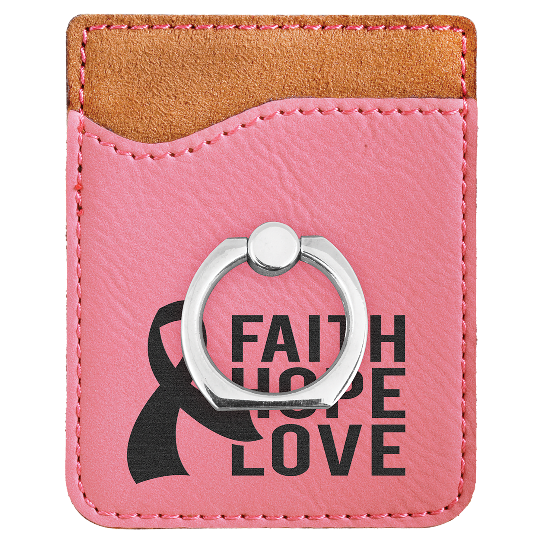 Pink Laserable Leatherette Phone Wallet with Ring