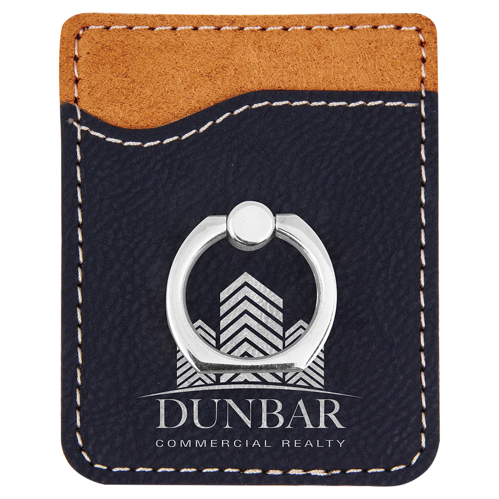 Black/Silver Laserable Leatherette Phone Wallet with Ring