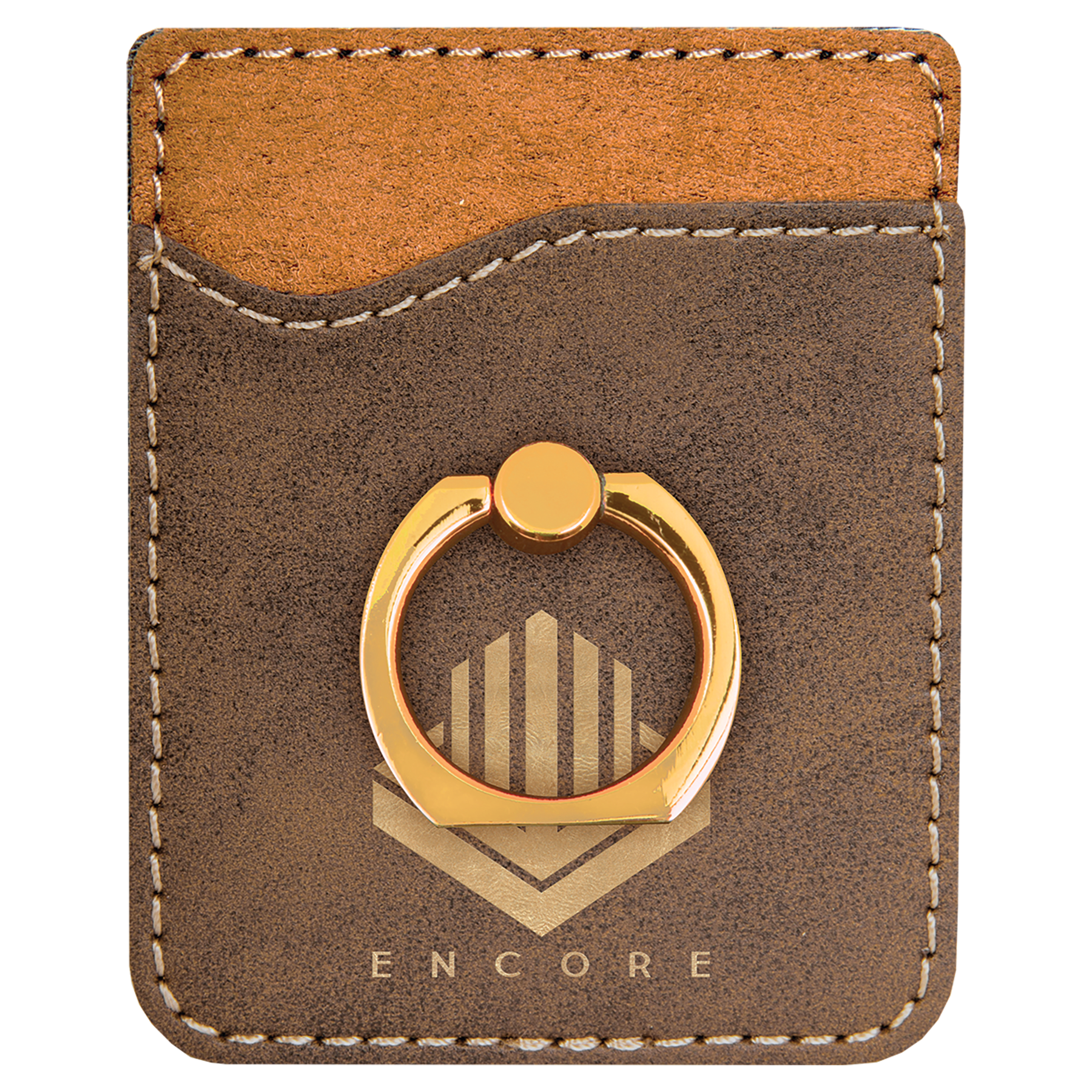 Rustic/Gold Laserable Leatherette Phone Wallet with Ring