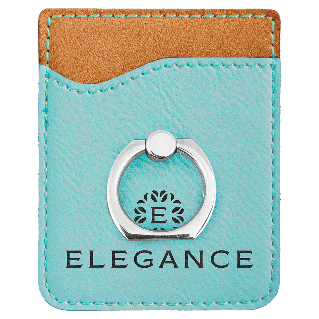 Teal Laserable Leatherette Phone Wallet with Ring
