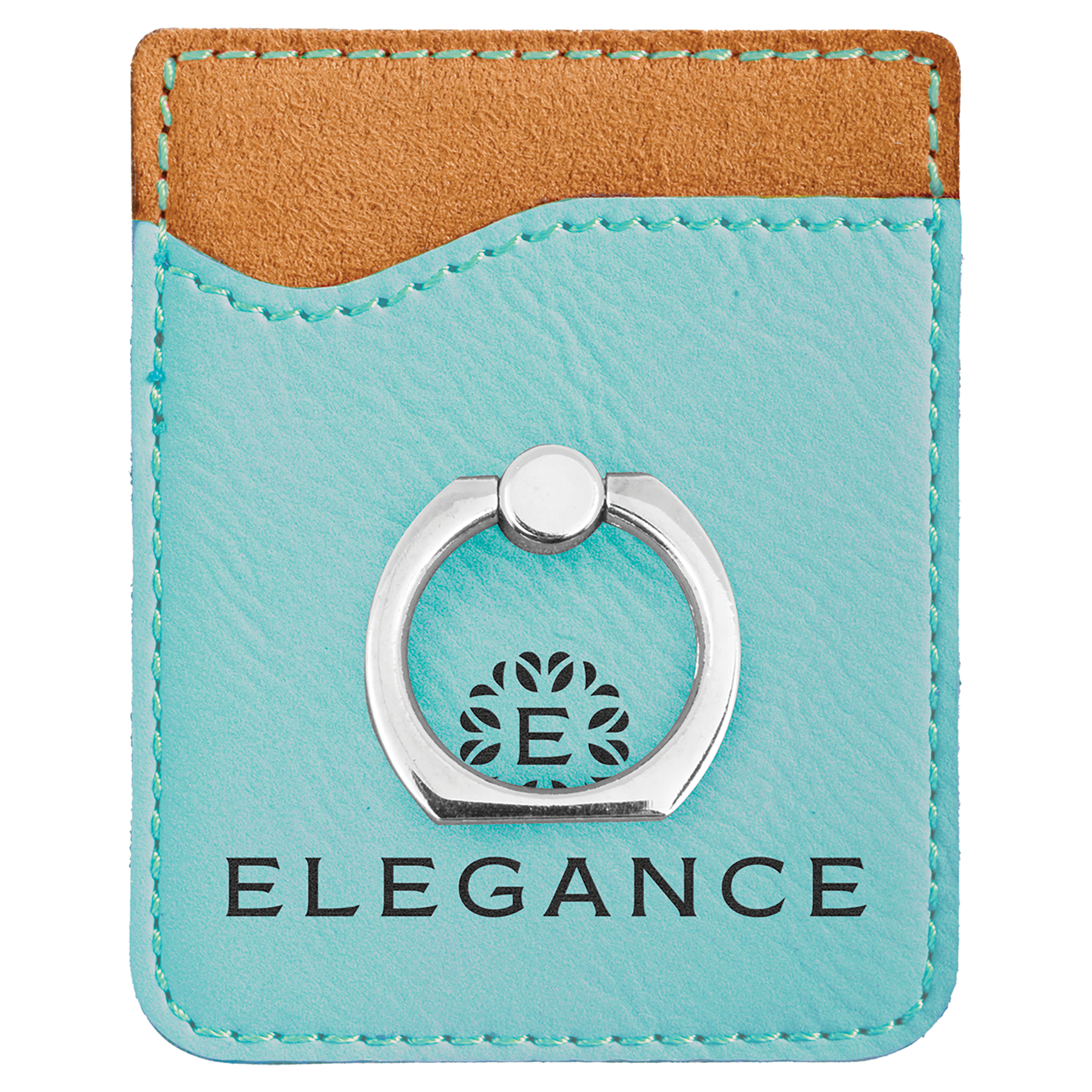 Teal Laserable Leatherette Phone Wallet with Ring
