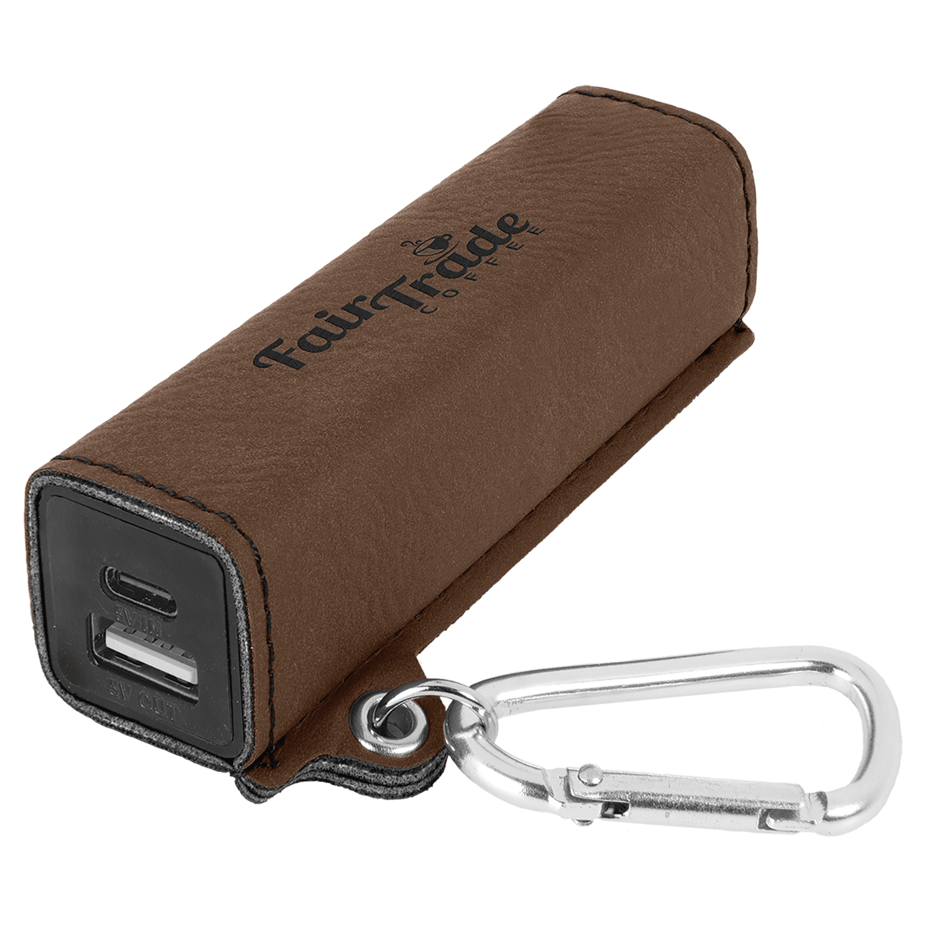 Dark Laserable Leatherette 2200 mAh Power Bank with USB-C Cord