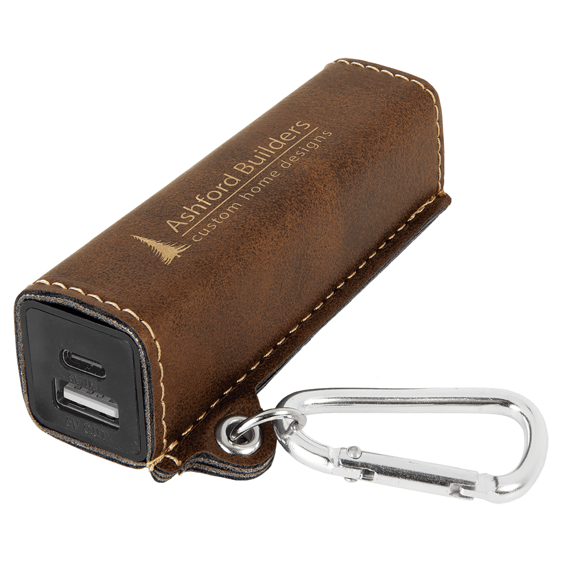 Rustic/Gold Laserable Leatherette 2200 mAh Power Bank with USB