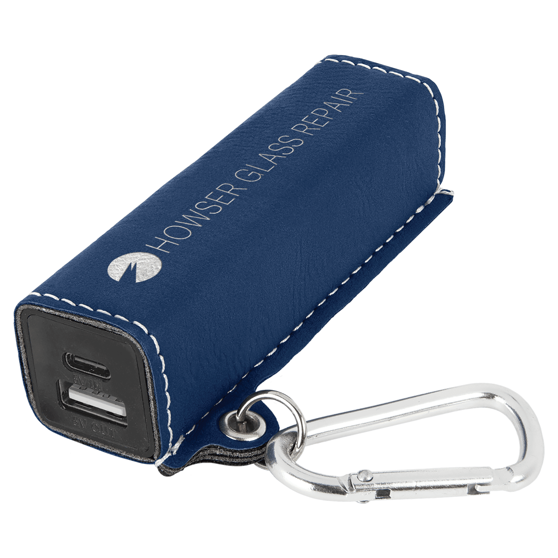 Blue/Silver Laserable Leatherette 2200 mAh Power Bank with USB