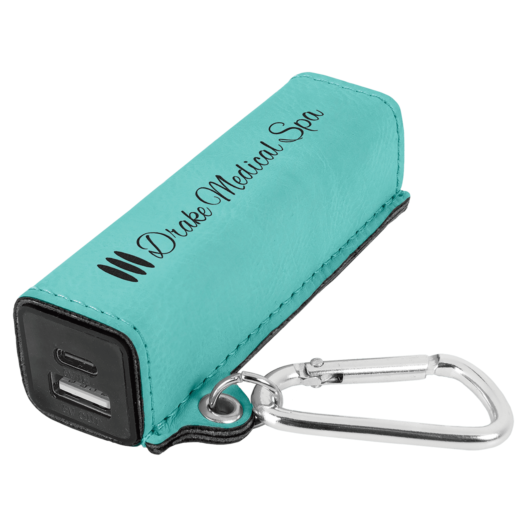 Teal Laserable Leatherette 2200 mAh Power Bank with USB