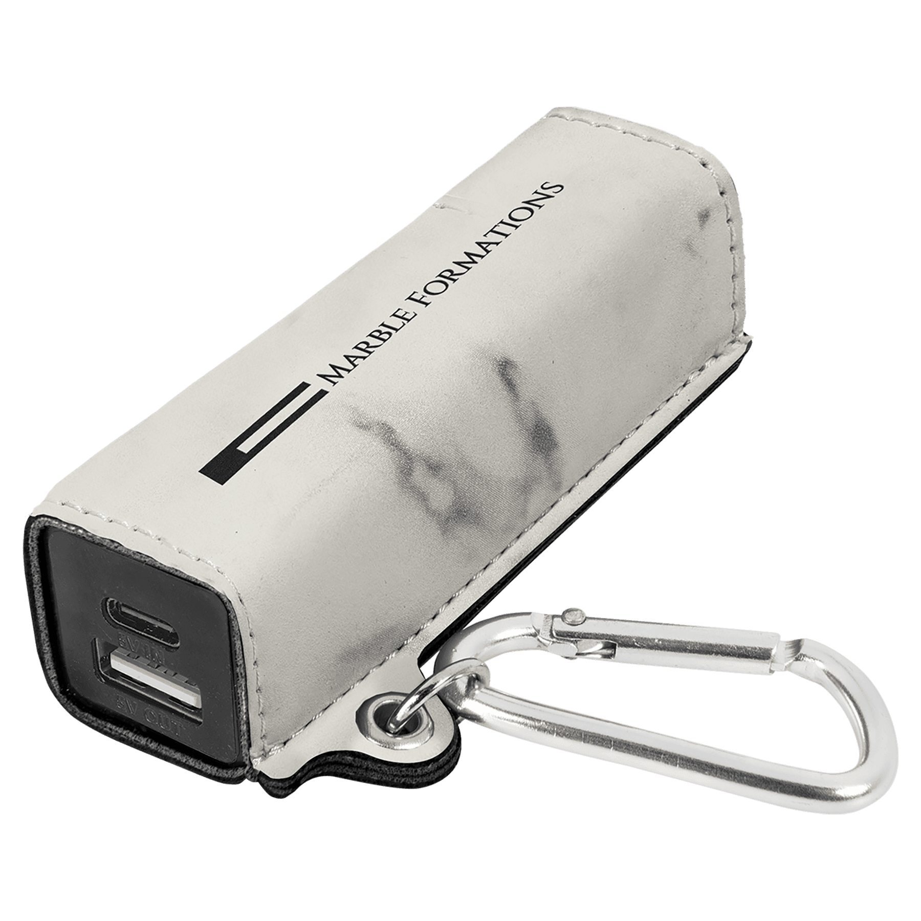 White Marble Laserable Leatherette 2200 mAh Power Bank with USB