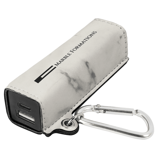 White Marble Laserable Leatherette 2200 mAh Power Bank with USB