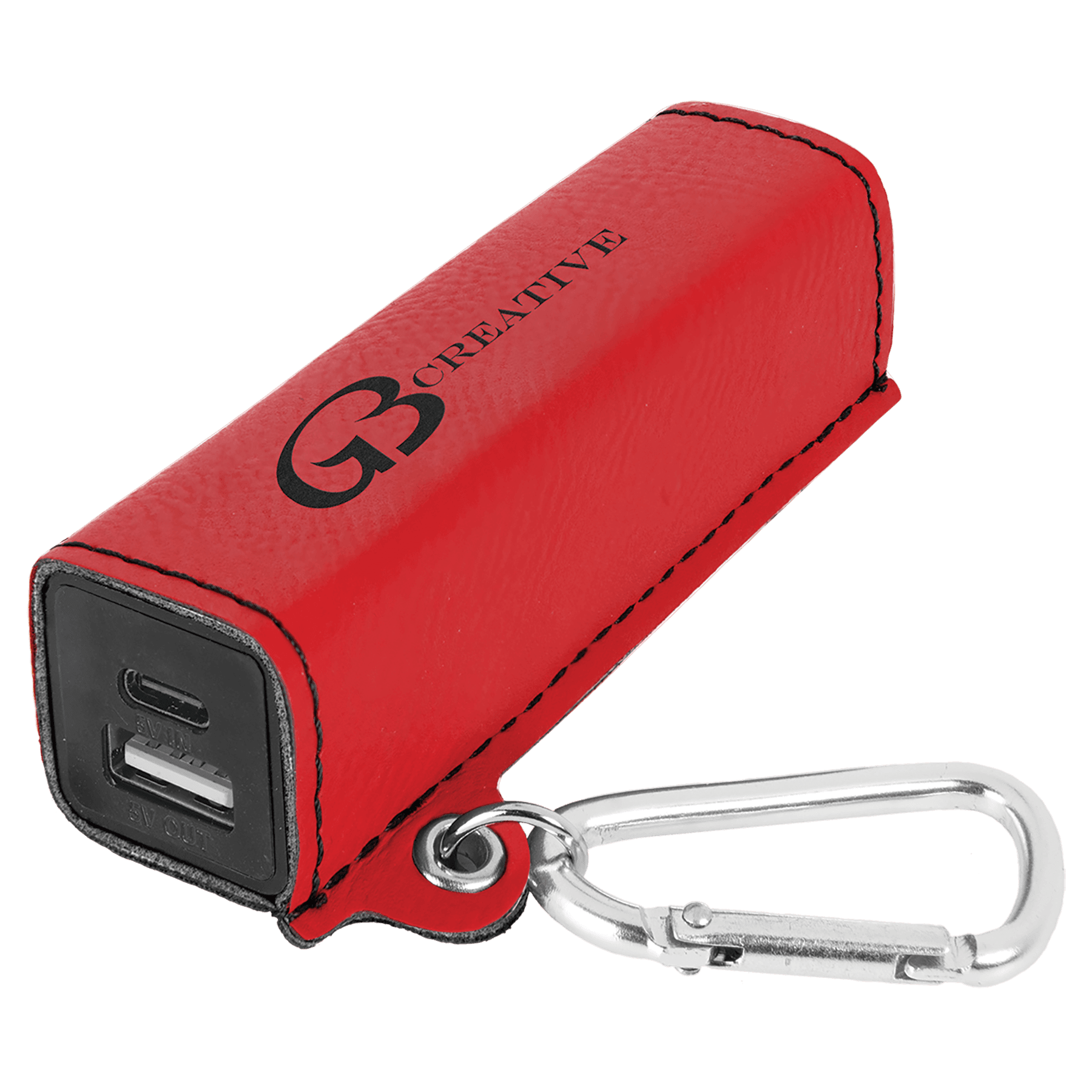 Red Laserable Leatherette 2200 mAh Power Bank with USB